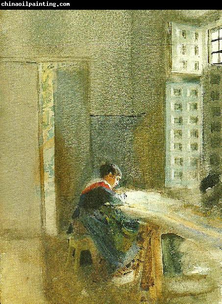 Anders Zorn interior av tapisserifabrik i madrid