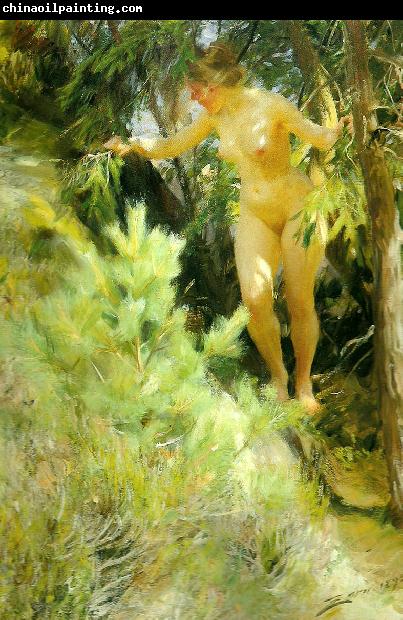 Anders Zorn naken under en gran