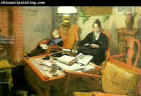 Carl Larsson vid aftonlampan- strax fore sovdags