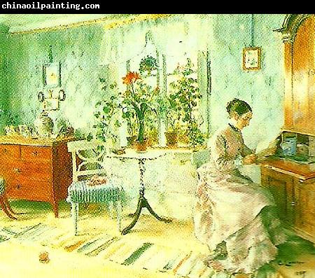 Carl Larsson interior med lasande dam