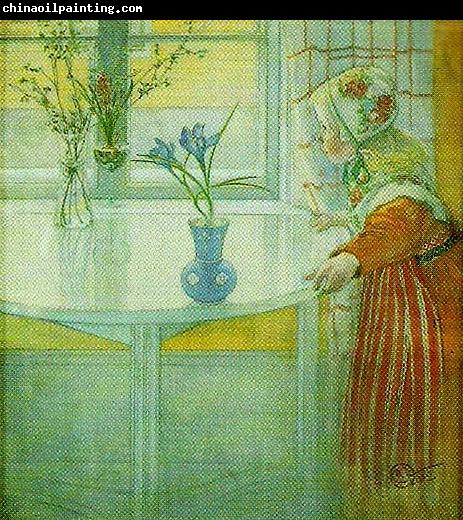 Carl Larsson lillanna vid fonstret-tittut-flickan och krokusen