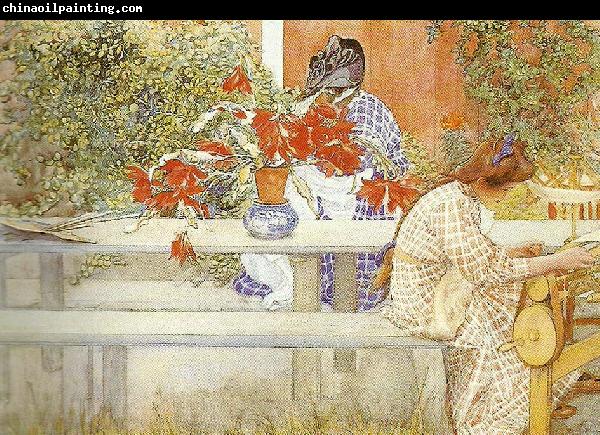 Carl Larsson karin och brita-omkring kaktusen-bakom kaktusen