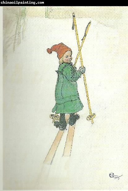 Carl Larsson esbjorn pa skidor-start strart