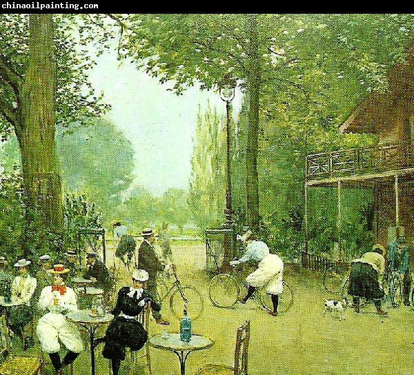 Jean Beraud the cycle hut in the bois de boulogne, c.