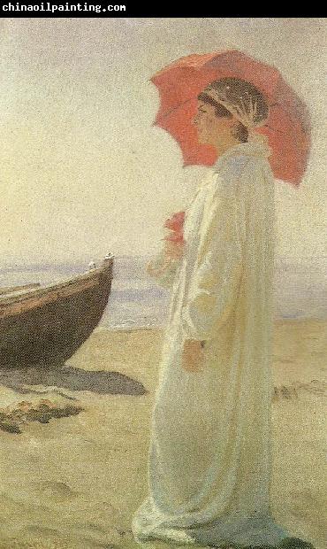 Laurits Tuxen nina, kunstnerens datter, pa stranden