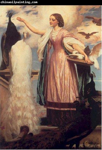 Lord Frederic Leighton A Girl Feeding Peacocks