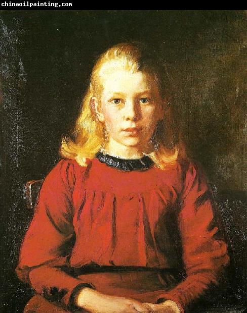 Michael Ancher helga i rod kjole