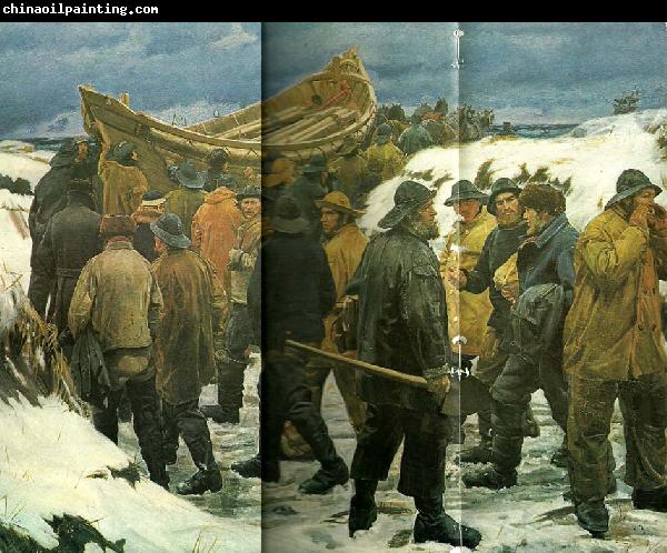 Michael Ancher redningsbaden fores gennem klitterne