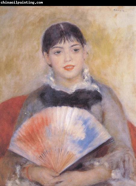 Pierre Auguste Renoir girl witb a f an