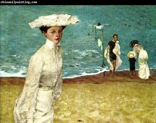 unknow artist woman in white on a beach