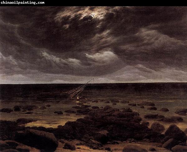 Caspar David Friedrich Seashore with Shipwreck by Moonlight