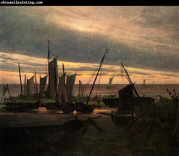 Caspar David Friedrich Schiffe im Hafen am Abend