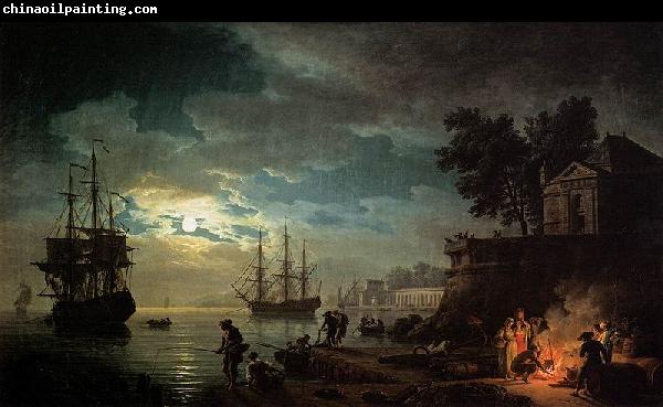 Claude-joseph Vernet Seaport by Moonlight