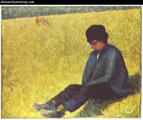 Georges Seurat Auf einer Wiese sitzender Knabe