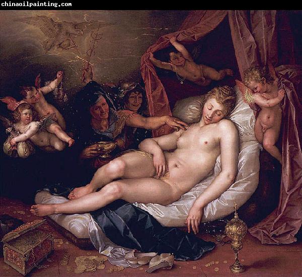 Hendrick Goltzius Danae receiving Jupiter as a shower of gold.