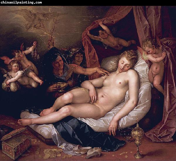 Hendrick Goltzius Sleeping Danae Being Prepared to Receive Jupiter