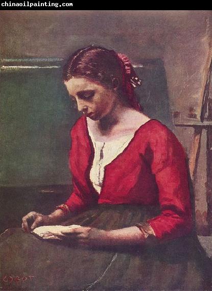 Jean-Baptiste-Camille Corot Lesendes Madchen in rotem Trikot