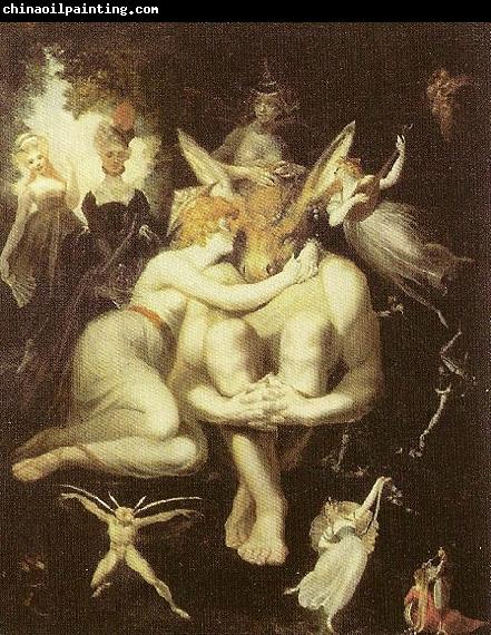 Johann Heinrich Fuseli Titania is leevtallig met Bottom met de daare Eselkopp