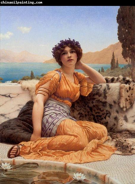 John William Godward With Violets Wreathed and Robe of Saffron Hue