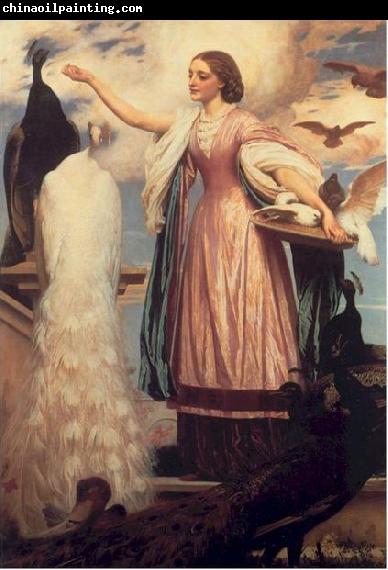 Lord Frederic Leighton A Girl Feeding Peacocks