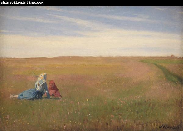 Michael Ancher A Summer Landscape with two Girls