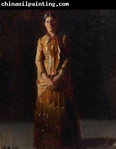 Michael Ancher Portrait of Anna Ancher Standing in a Yellow Dress by her husband Michael Ancher