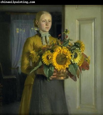 Michael Ancher A Girl with Sunflowers