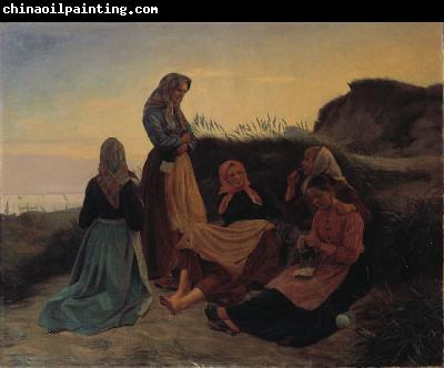 Michael Ancher Girls gathered on Sladrebakken a summernight eve