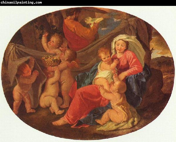 Nicolas Poussin Heilige Familie mit Engeln, Oval