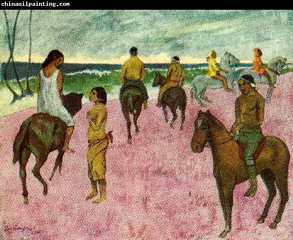 Paul Gauguin ryttare pa stranden