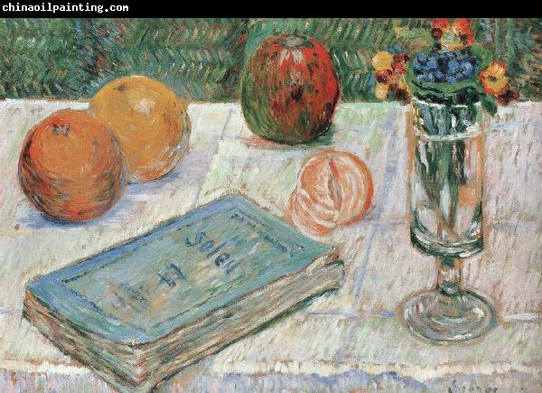 Paul Signac still life with a book and roanges