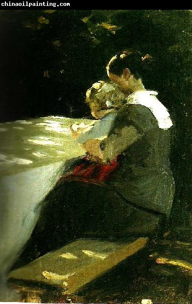 Peter Severin Kroyer figurstudie av anna ancher med helga i knaet