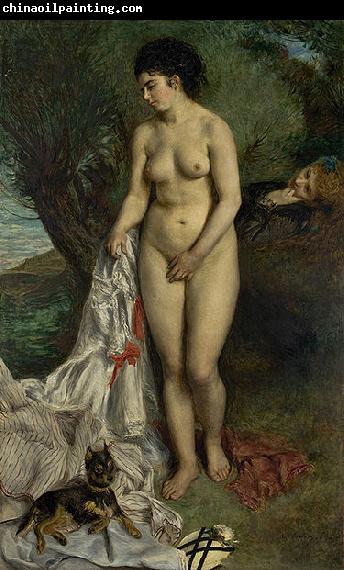 Pierre-Auguste Renoir Bather with a Griffon Dog  Lise on the Bank of the Seine