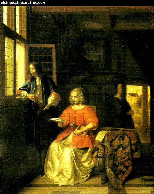 Pieter de Hooch interior med lasande ung dam