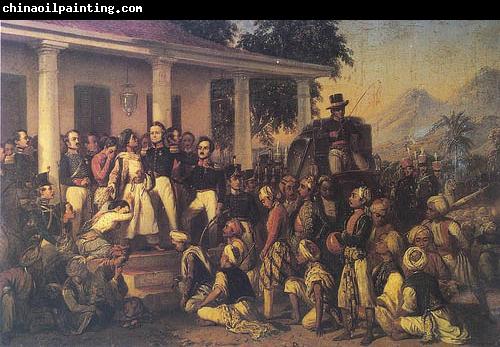 Raden Saleh Depicts the arrest of prince Diponegoro at the end of the Javan War