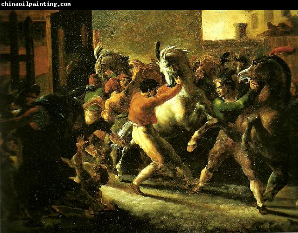 Theodore   Gericault la course de chevaux libres