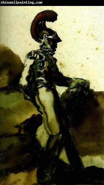 Theodore   Gericault carabinier contre un tertre