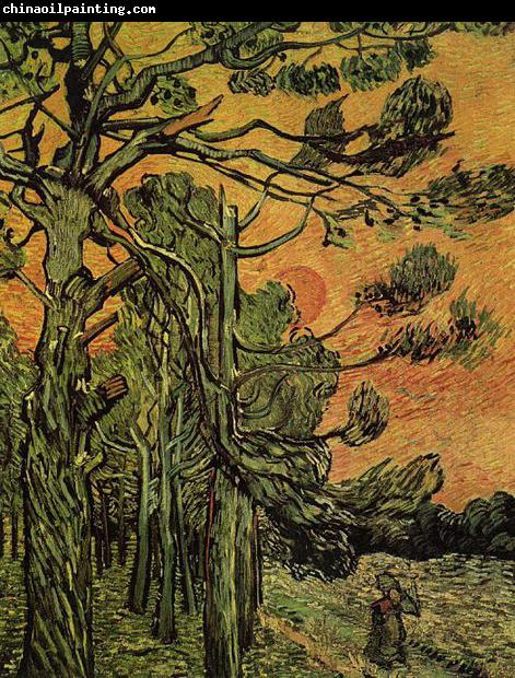 Vincent Van Gogh Palm Trees against a Red Sky with Setting Sun