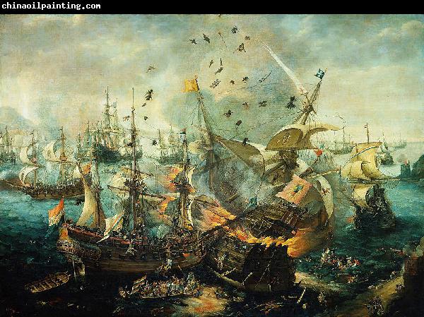 WIERINGEN, Cornelis Claesz van explosion of the Spanish flagship during the Battle of Gibraltar