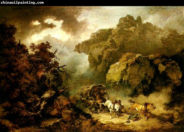 Philippe Jacques landscape with carriage in a storm