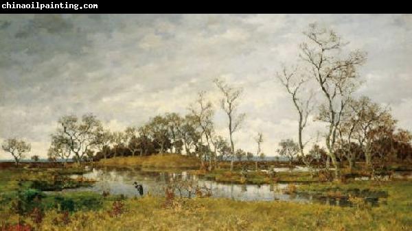 unknow artist Landscape of swamp with heron