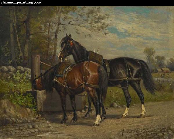 unknow artist Two Horses at a Wayside Trough