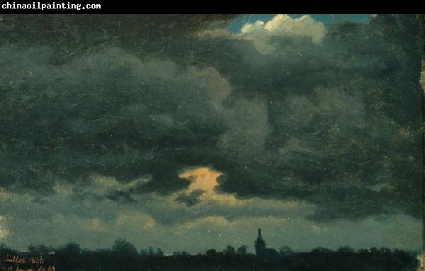 unknow artist Stormy Sky over Landscape with Distant Church