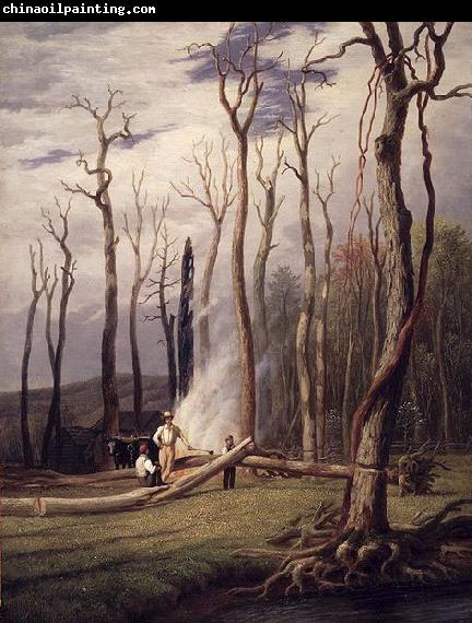 unknow artist Spring--Burning Trees in a Girdled Clearing, Western Scene