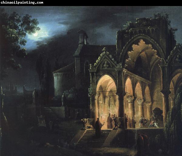 unknow artist mort de romeo et juliette dans un paysage eclaire par la lune