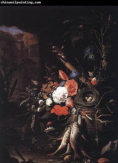 Abraham Mignon Still-Life with Fishes and Bird Nest