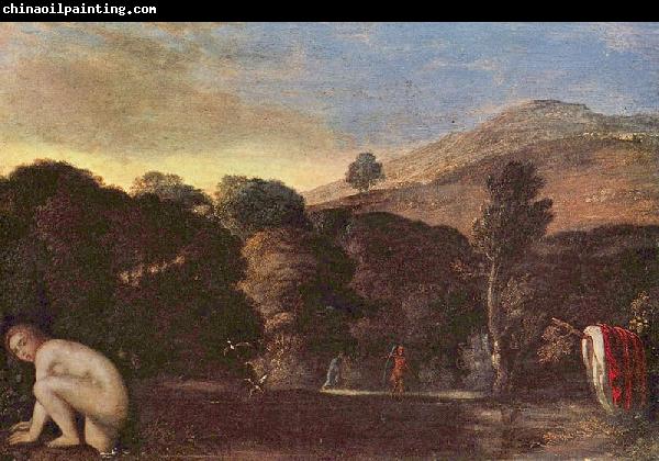 Adam  Elsheimer Landschaft mit badender Nymphe