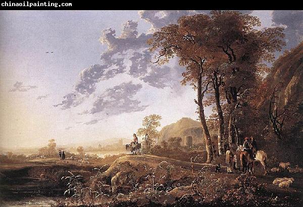 Aelbert Cuyp Evening Landscape with Horsemen and Shepherds