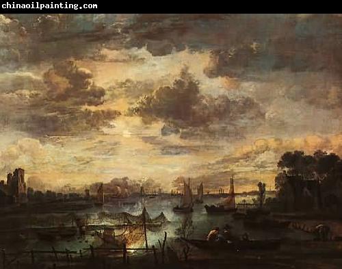 Aert van der Neer Fishing at Moonlight