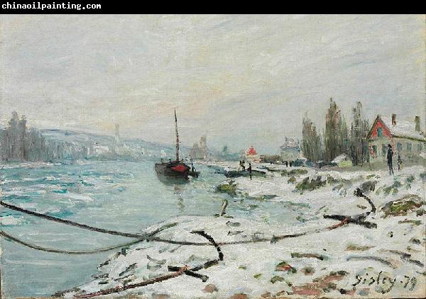 Alfred Sisley Mooring Lines, the Effect of Snow at Saint-Cloud